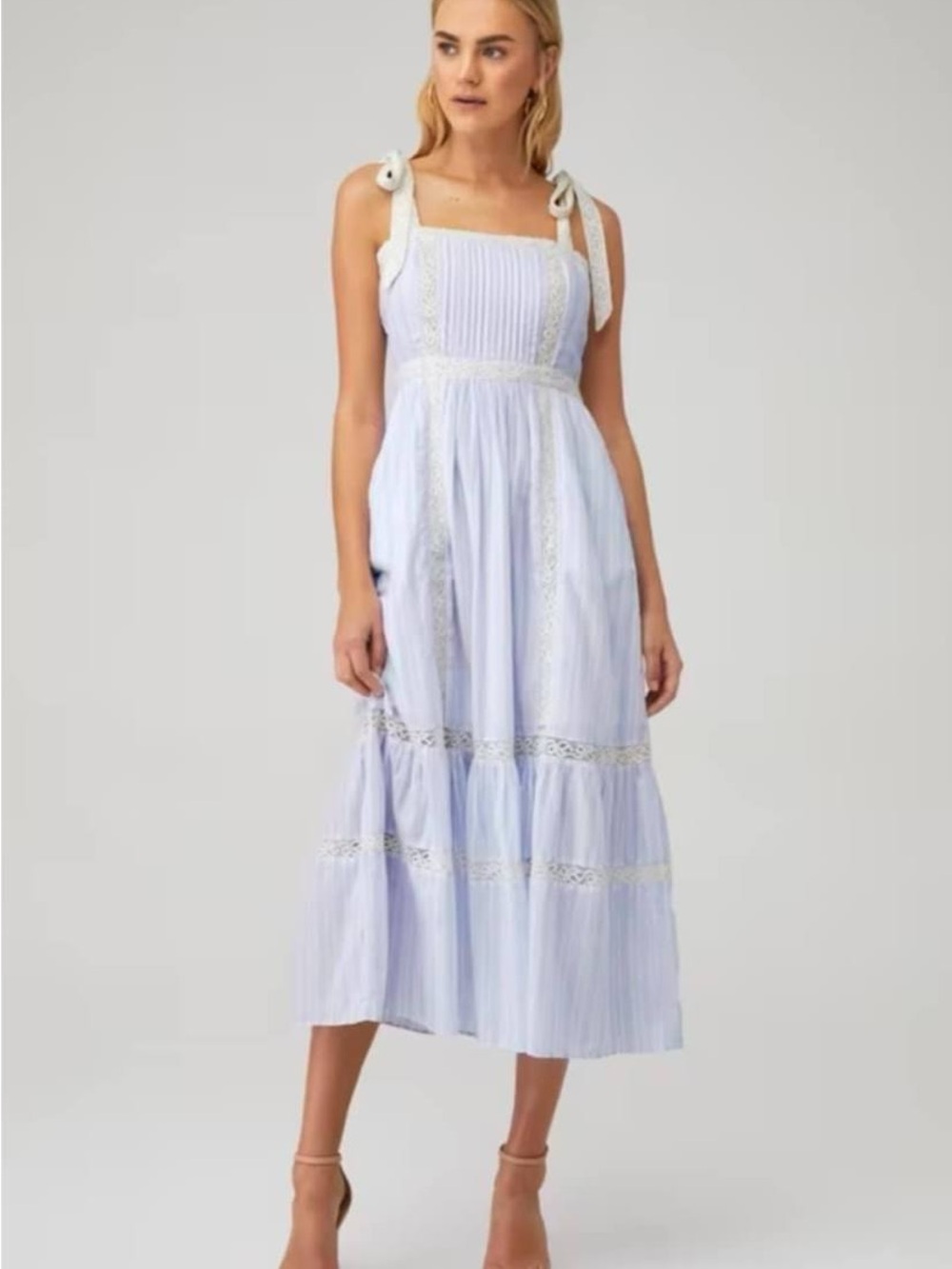 Light Blue Tie-Shoulder Midi Dress